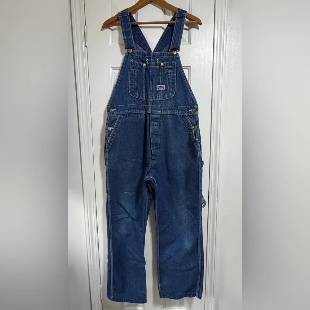 Vintage Big Smith Jean denim overalls size 10 worn distressed 90’s - Picture 2 of 14